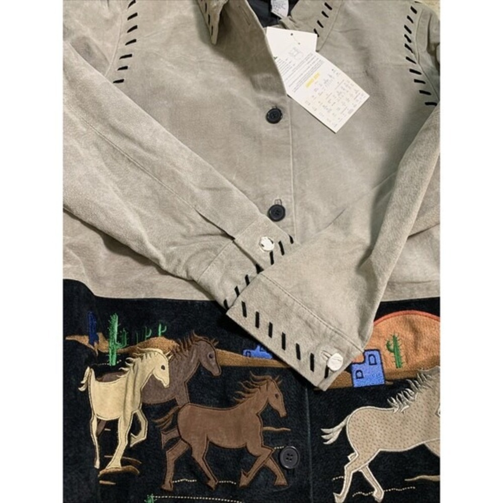 Quacker Factory Horse Suede Leather Jacket Womens L Gray Western Embroidered - Picture 8 of 8